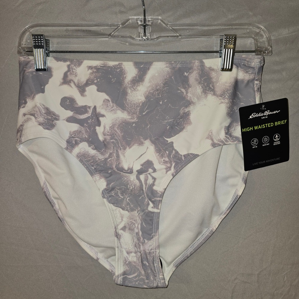 Eddie Bauer Swim Brief M Women Pale Pink/grey Marble High Waisted UPF 50 NEW